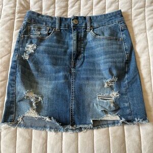 American Eagle Outfitters High Waisted Curvy Rise Stretch Jean Distressed Skirt